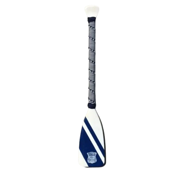Paddle with white and blue naval twining, stripes, and a crest